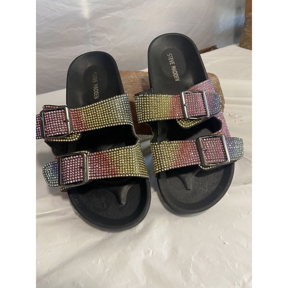 Steve Madden‎ Big Girls Size 4 Rainbow Crystal  Jwows Slide Sandals-NWOT-Size 4